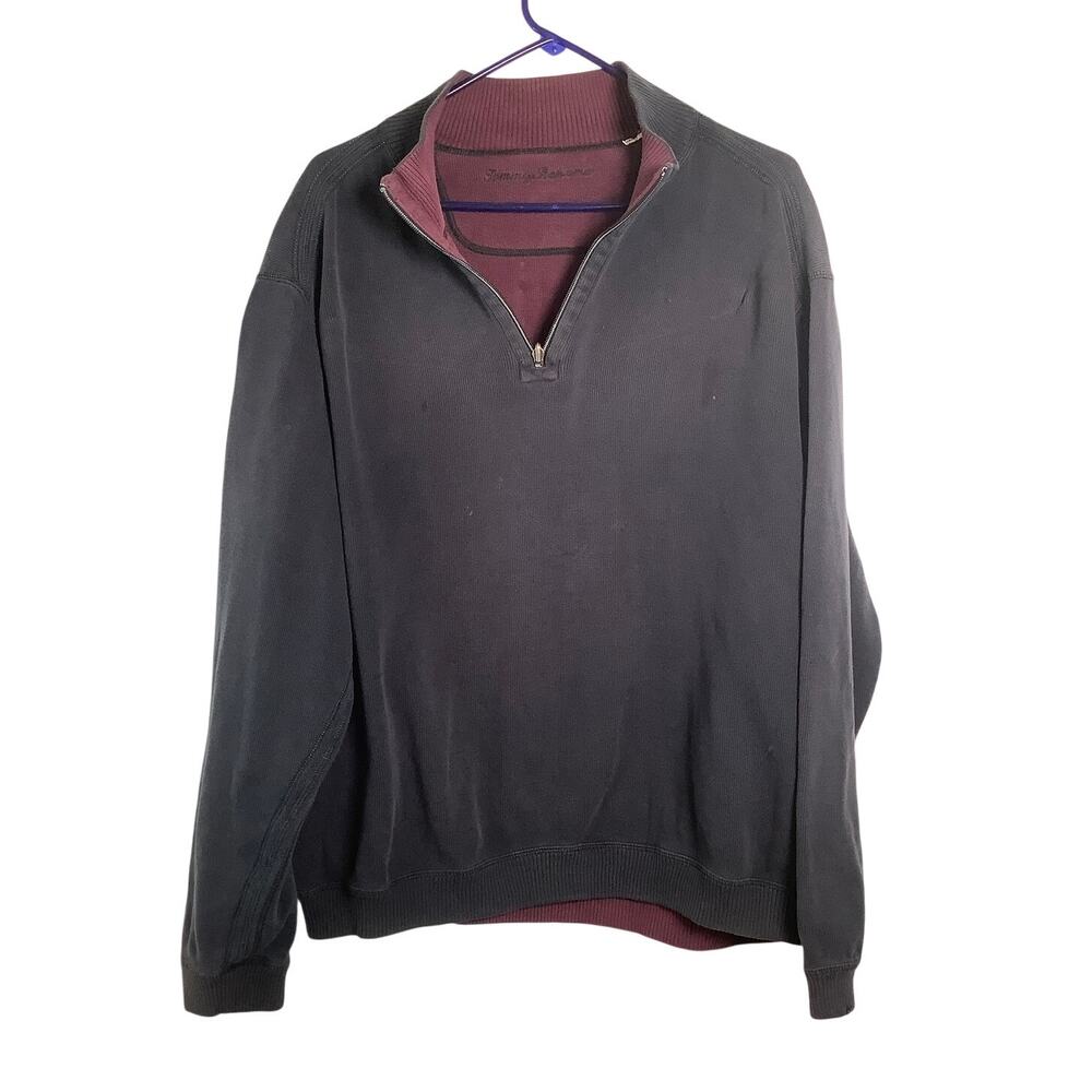 Tommy Bahama Men's Medium Gray Burgundy Reversible Quarter Zip Sweater HR9-6